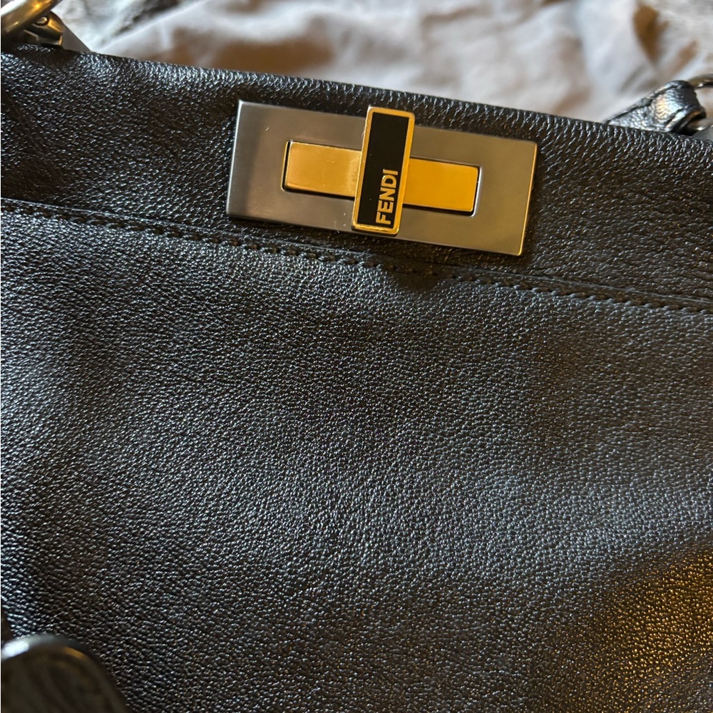 EUC Fendi Goatskin Zucca iconic Peekaboo Satchel - Black with two tone hardware - Picture 5 of 13